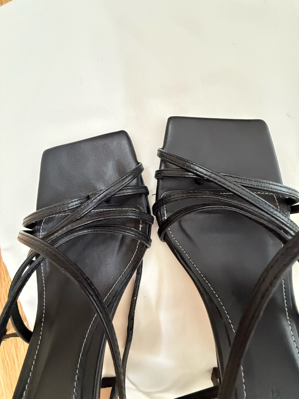 Zara Strappy Square-Toe Black Heeled Sandals, Size 6 1/2. Made in Spain - Picture 8 of 11